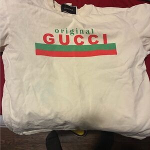 Gucci Cream Tee with Red and Green Logo